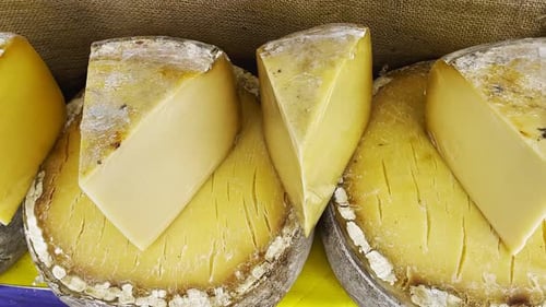 Old Cheddar Cheese In A Row In The Showcase