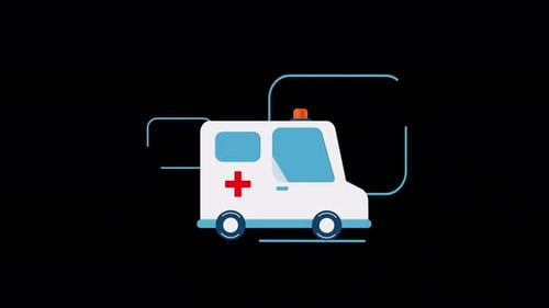 Flat Design Ambulance Animation with Line Trace Effect