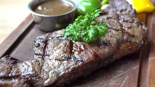Grilled Steak with Parsley and Savory Sauce