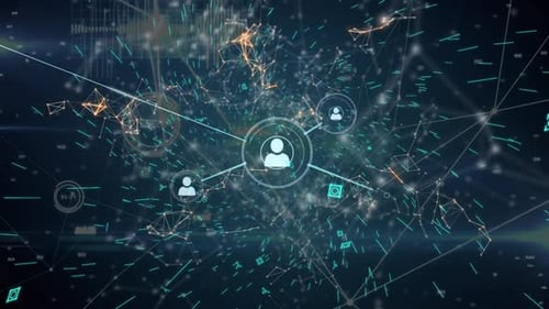 Animated Digital Network with Connecting User Icons
