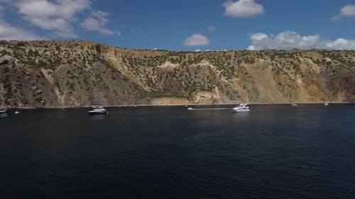 Aerial View of Motor Yachts on Blue Ocean