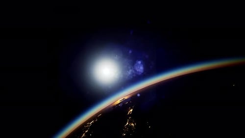 Espaço Sol e Planeta Terra à noite