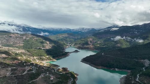 Mountain river high in the mountains Aerial View 4 K