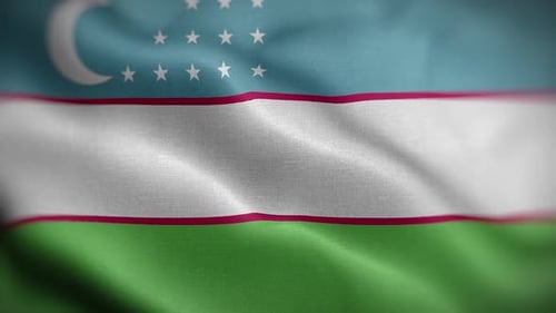 Waving Flag Of Uzbekistan Seamless Loop Realistic Fabric Texture