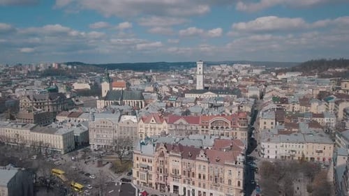 Aerial City Lviv, Ukraine. European City. Popular Areas of the City. Rooftops