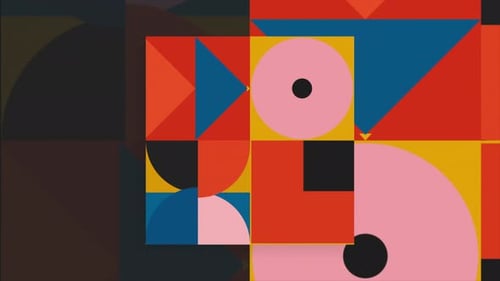 Cartoon animation of moving geometric contrasting bright figures, children studies concept