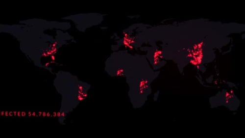 Animated World Map with Spreading Red Data Points