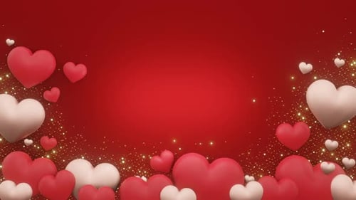 Animated Romantic Red Hearts Background with Golden Sparkles