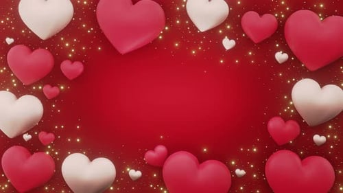 Animated 3D Hearts Frame with Golden Particles