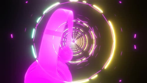 Endloser futuristischer Weltraumtunnel mit Neonlichtern