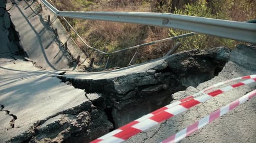 View of the Destroyed Road Bridge As Consequences a Natural Disaster