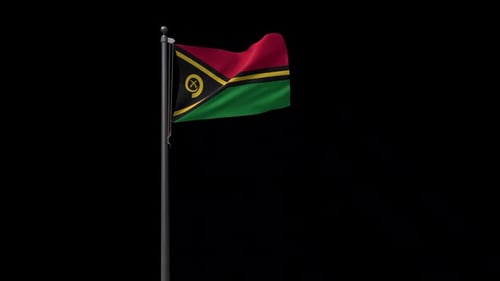 Realistic Vanuatu National Flag Waving Seamlessly on Flagpole