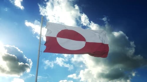 Greenland National Flag Waving Proudly in a Sunny Sky