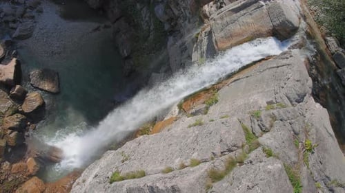 High waterfall falling down