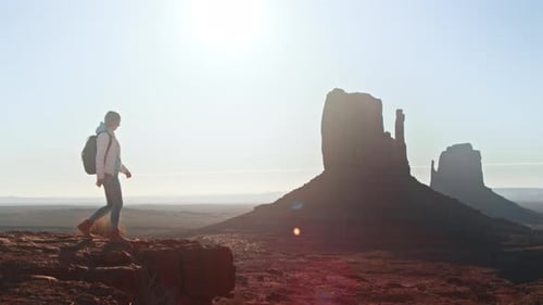 Woman Traveler Enjoying Inspirational View Cinematic Wild West American Nature
