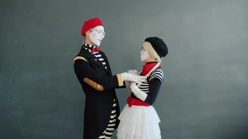 Mime Artists Doing Silent Comedy Performance
