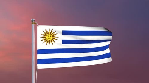 Uruguay Flag Waving in Realistic 3D Animation