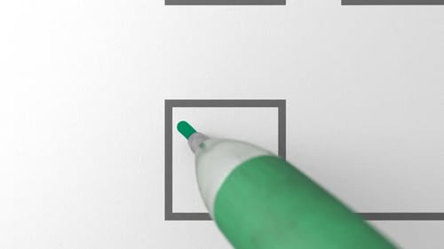 Close Up Loop of Green Ballpen Drawing Green Check Mark Sign in a Checkbox