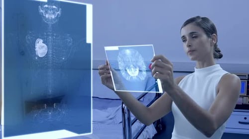 Woman using digital screen