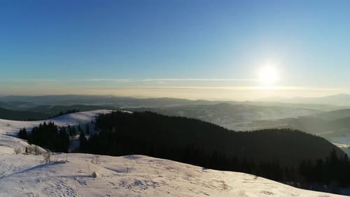 Aerial - Ski Lift at Ski Resort in Sunny Carpatian Mountains