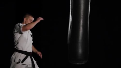 Man Practicing Martial Arts Kicks and Punches