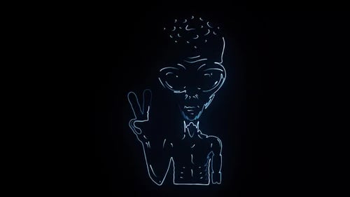 Neon Alien Peace Sign Outline Animation
