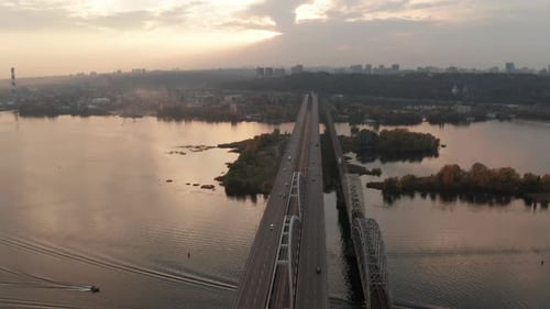 Aerial View of the Bridge Over the Dnieper River, Kiev, Ukraine.