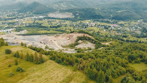 Aerial View of Rock Quarry in Rural Landscape