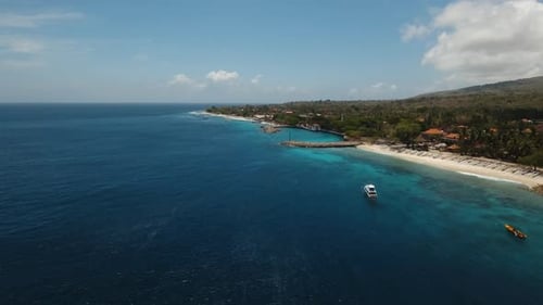 Aerial View Beautiful Beach on a Tropical Island. Nusa Penida, Bali, Indonesia.