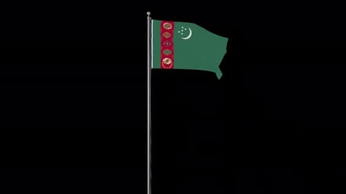 Turkmenistan Flag Waving on Alpha Channel