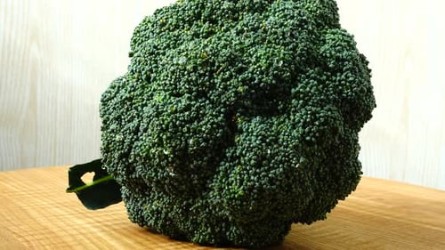Fresh Broccoli Floret on Wood Surface