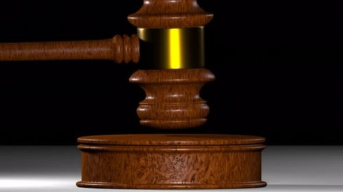 3D Gavel Strikes Sound Block for Legal Verdict