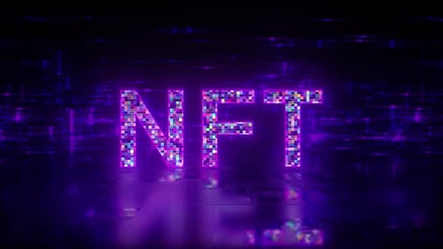 Futuristic NFT Text Reveal with Glitch and Neon Effects