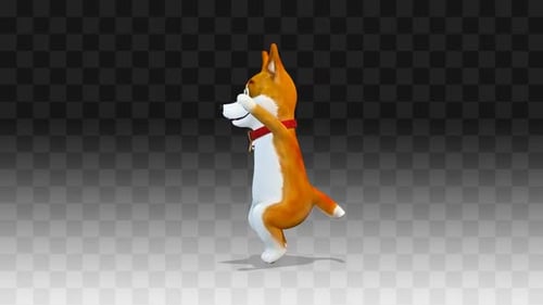 Perro corgi de dibujos animados bailando un baile divertido a su alrededor