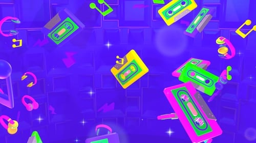 Floating Neon Retro Music Icons Background Animation