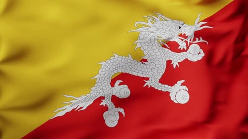Animation 3D drapeau agitant au Ralenti Remplir le cadre Bhoutan