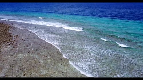 Aerial top down sky of exotic seashore beach voyage by aqua blue lagoon with white sand background o