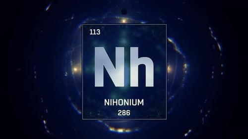 Le nihonium comme élément 113 du tableau périodique sur fond bleu