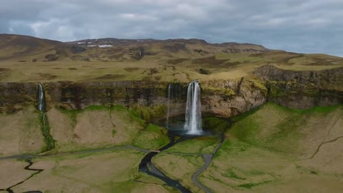 Aerial View of the Seljalandsfoss Located in the South Region in Iceland
