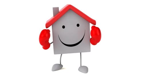 Animated 3D House Character with Boxing Gloves