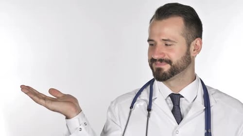 Smiling Doctor Presenting Information