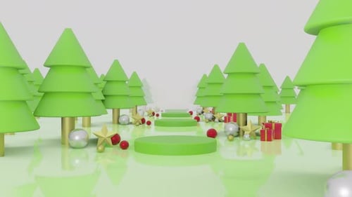 Christmas Path with Stylized Trees and Ornaments