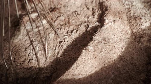 Whisking together flour, sugar and cocoa powder