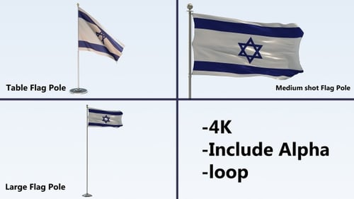 Israel Flag Waving 3D Animation with Transparent Background