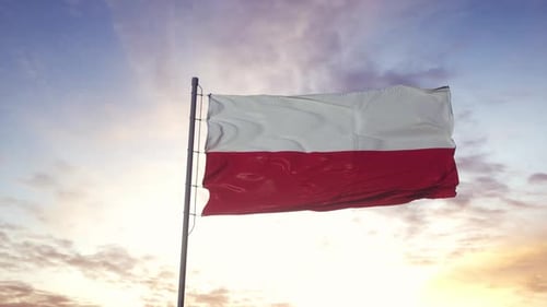 Realistic Waving Flag of Poland Against a Sunny Sky