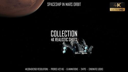 Futuristic Spaceship Flying Past Mars Planet