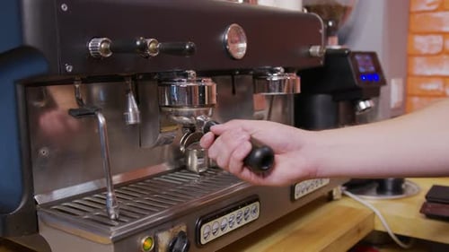 Making Coffee with Commercial Stainless Steel Espresso Machine