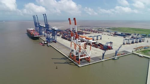 4k stock: Aerial view, top view cargo ship port in the export, import business