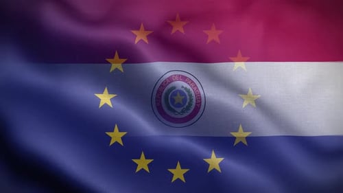 European Union and Paraguay Flags Waving Animation