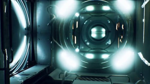 Interior futurista de una nave espacial oscura